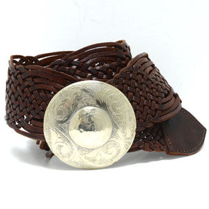 Handmade Moroccan Woven Leather Belt Dark Brown L